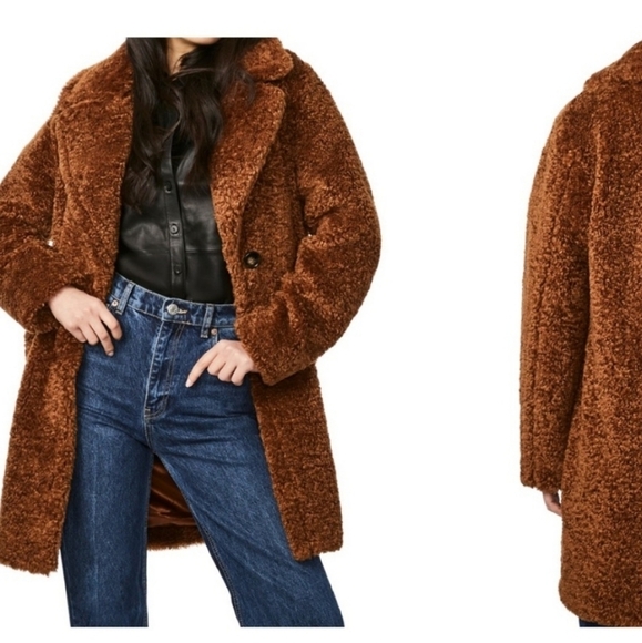 NWOT, Bernardo Teddy faux fur single breasted coat sz S oversized - Picture 1 of 10